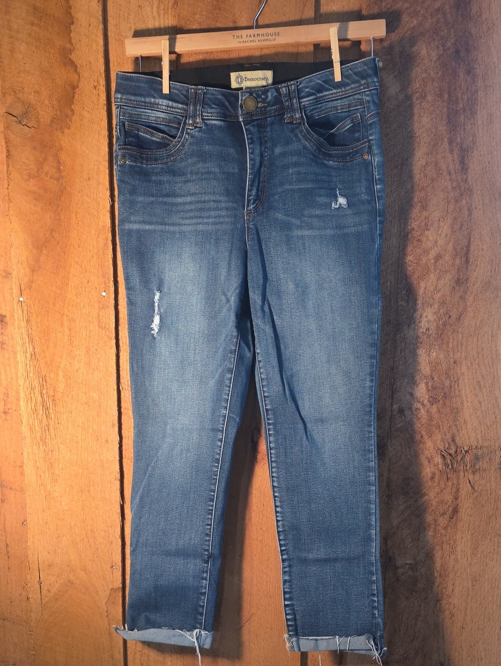 Democracy Medium Blue Distressed Cropped Ankle Jeans